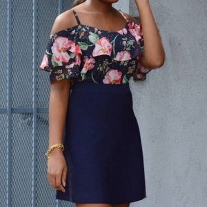 Cabi floral cold‎ shoulder chiffon top size small